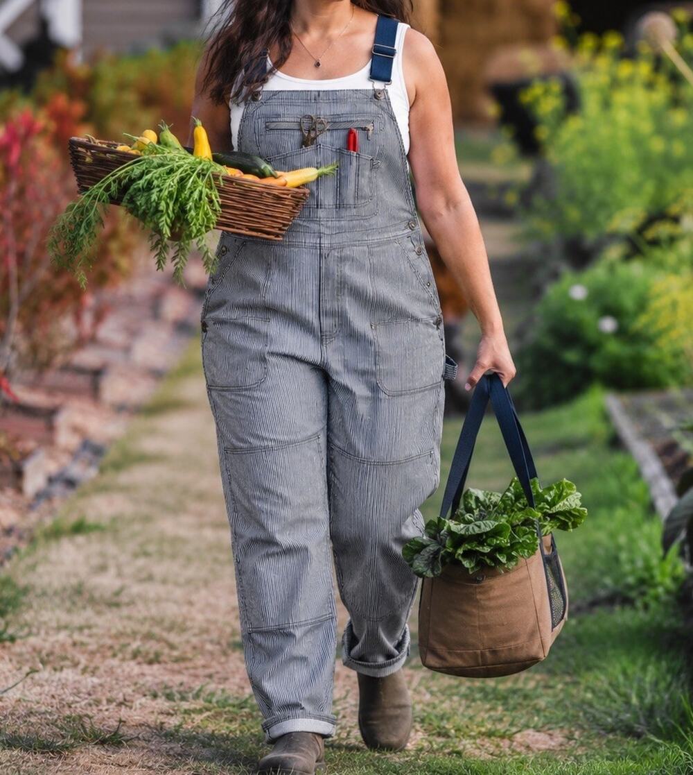 Duluth Trading Overalls Women L x 31 Rootstock Gardening Hickory Stripe NWT